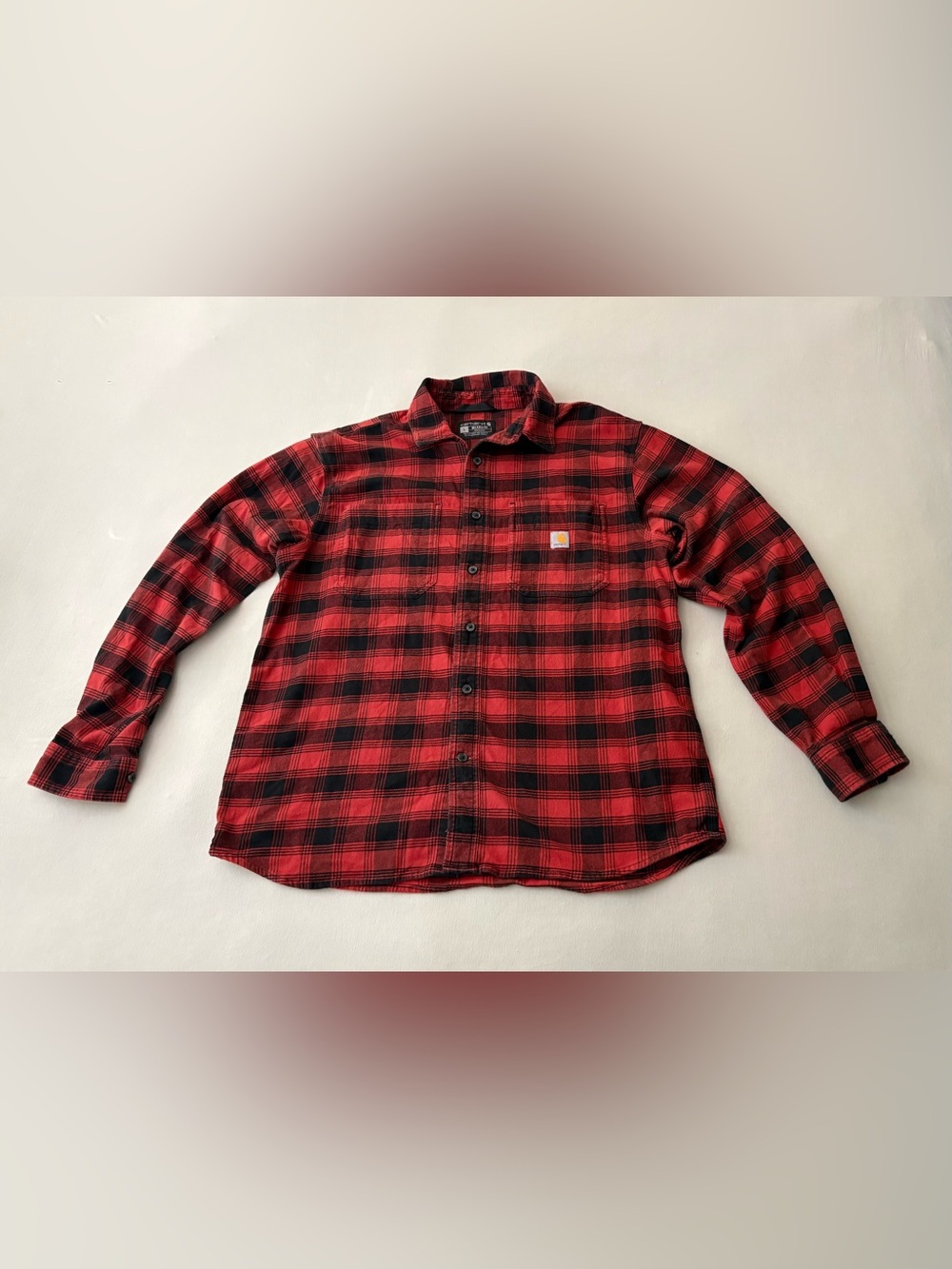 Carhartt Orange and Black Plaid Button-Down Work Shirt